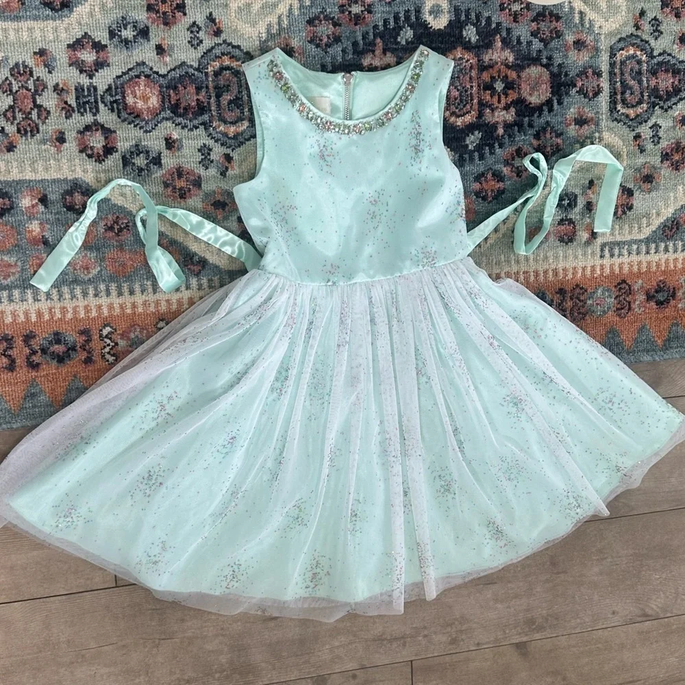 New Nordstrom American Princess Mint Green Sequin Dress Little Girl Size 6